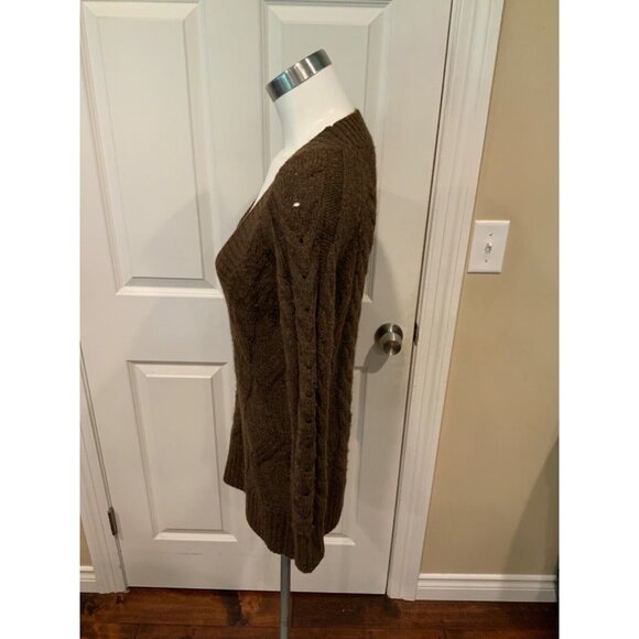 Vince Brown Wool Blend Cable-knit V-Neck Sweater, Size Small - Picture 3 of 5